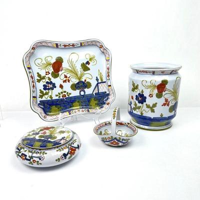 Lot #98 Vintage Italian Faenza (Faience) Blue Carnation Garafano Ceramic Pottery - Set of 4