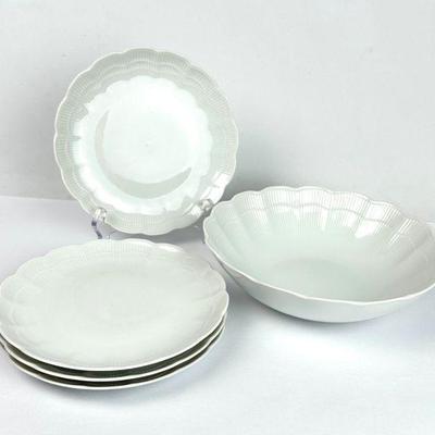 Lot #55 Vintage Kaiser W Germany Romantica Porcelain 9" Salad Serving Bowl & 4 Salad Plates