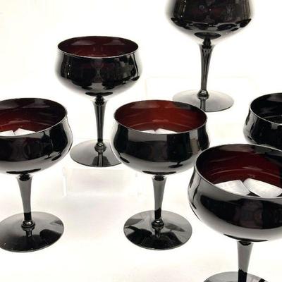 Lot #60 Vintage Black Amethyst Coupe Glasses (Set of 8)