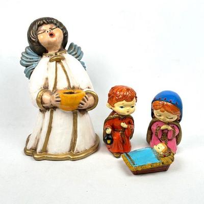 Sale Photo Thumbnail #28: Lot #28 Christmas Chalkware Figurines, Large Angel Candle Holder, Mary, Joseph and Baby in Manger