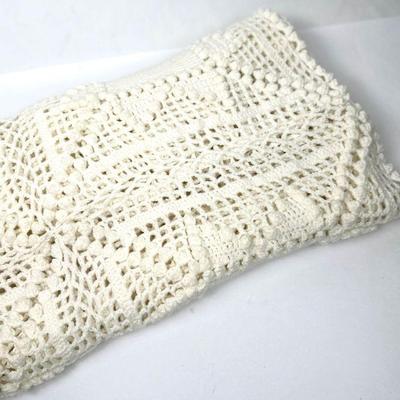 Lot #176 Vintage Hand Crocheted Off White Afghan