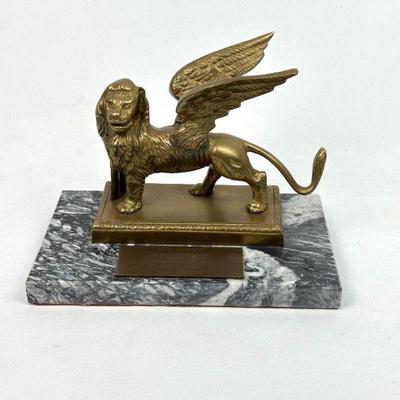 Lot #41 Vintage Brass & Marble Venetian Lion of St Mark