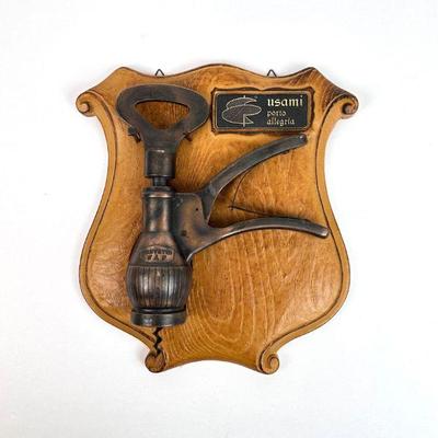 Lot #125 Vintage Brevetto WAF Senior Corkscrew & Bottle Opener - Bronzed Aluminum Alloy with Wood Plaque