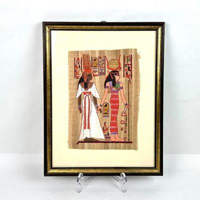 Lot #42 Vintage Egyptian Painting on Papyrus - Isis and Nefertari