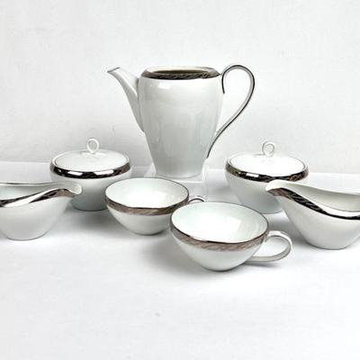 Lot #146 Vintage Fukagawa Arita Fine China Dinnerware Pattern #917 Silver Lichen Coffee Service - 7 Pieces