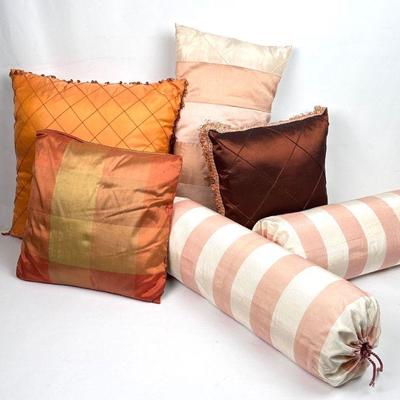 Lot #186 Group of 6 Decorative Silk Pillows including 2 bolsters