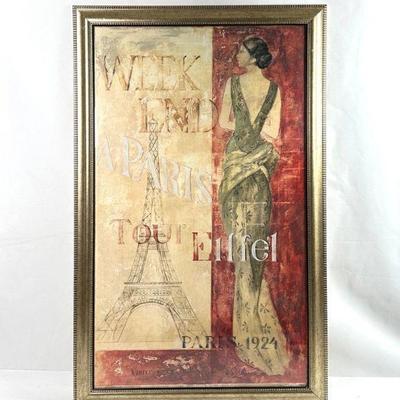 Lot #87 Art Deco Fabrice De Villeneuve Print "Weekend In Paris 1924 Tour Eiffel" - 21" x 35"