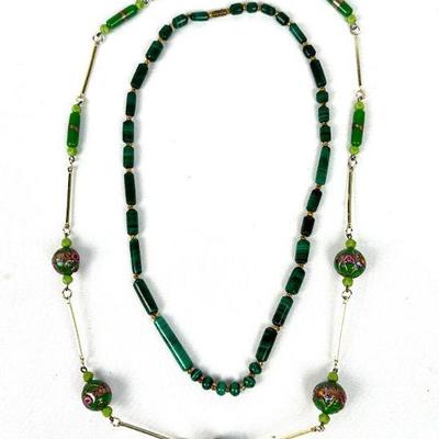 Lot #63 Vintage Green Beaded Necklaces - Set of 2