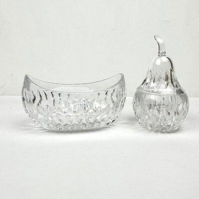 Lot #97 Gorham Anthea Crystal Bowl & Crystal Pear Jam/Jelly Holder with Lid