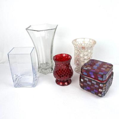 Lot #162 Decorative Glass Vases and Mosaic Glass Cube Container