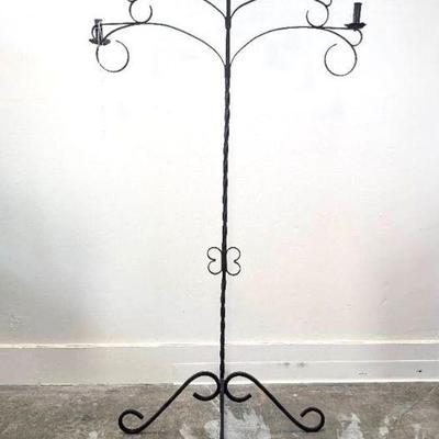 Sale Photo Thumbnail #128: Lot #128 Vintage Black Iron Candelabra Floor Lamp