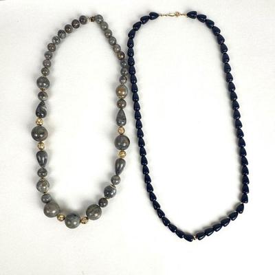 Lot #109 Vintage Beaded Necklaces -1 Mottled Grey & 1 Dark Indigo Blue - Set of 2