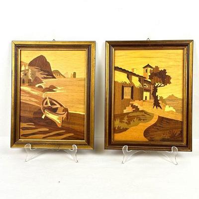 Lot #174 Vintage Marquetry Wood Inlay Art Pieces, Made in Italy - Set of 2