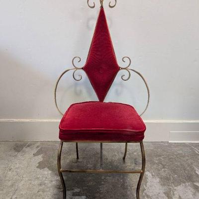 Lot #91 Vintage Brass Tone Metal and Red Velvet Chair
