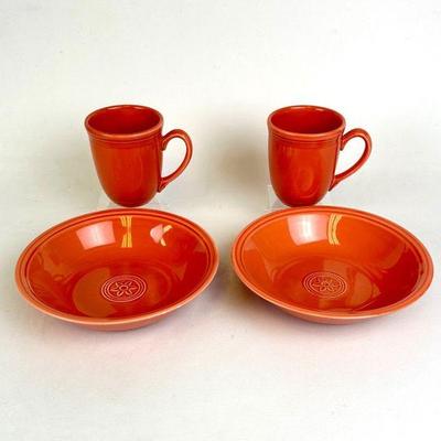 Lot #19 Vintage Oneida "Petals" Terracotta Dinnerware: 2 Cups & 2 Cereal Bowls