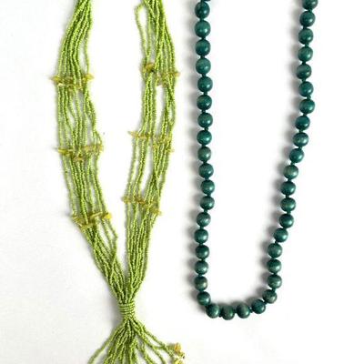 Lot #108 Vintage Beaded Green Necklaces - Set of 2