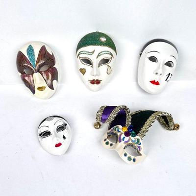 Lot #154 Vintage Collection of Small Hand Painted Venetian Carnival Masks - Mardi Gras Wall Decor