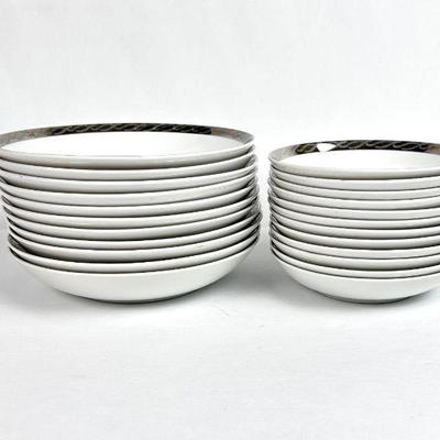 Lot #142 Vintage Fukagawa Arita Fine China Dinnerware Pattern #917 Silver Lichen Bowl Set - 11 Soup Bowls, and 12 Fruit Bowls