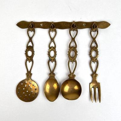 Lot #149 Decorative Vintage Brass Utensil Set with Hanger