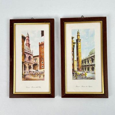 Lot #49 Vintage Small Vertical Framed Italian Prints of Vicenza, Italy - Set of 2