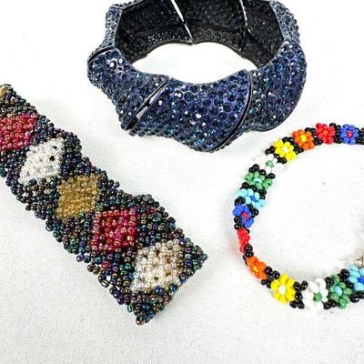 Lot #66 3 Vintage Multi-Colored Beaded Bracelets - Set of 3
