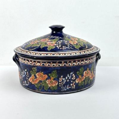 Lot #93 Vintage Hand Painted Pottery Lidded Casserole Made In Portugal