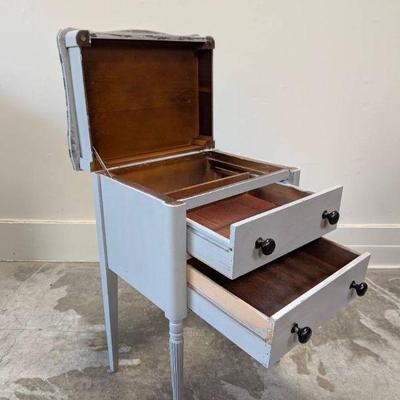 Lot #104 Painted Antique Table with Hinged Pop-Up Top and Two Drawers