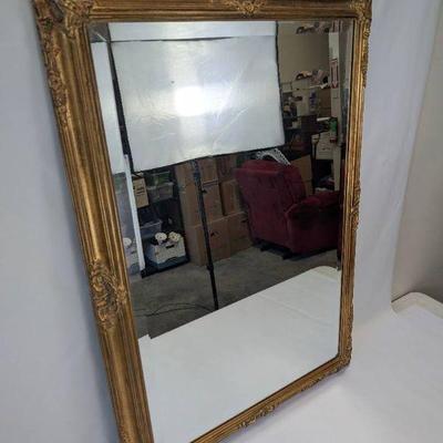 Lot #130 Vintage Large Beveled Edge Mirror with Beautiful Gold Wooden Frame