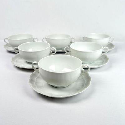 Lot #56 Vintage Kaiser W Germany Porcelain Romantica Double Handled Soup Bowls with Underplates - Set of 6