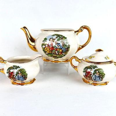 Lot #168 Vintage Kingwood China 3pc Tea Set with Gold Accents (No Lid on Teapot)