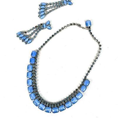 
Lot #70 Vintage Blue Rhinestone Necklace and Earrings (Earrings need clasps)
