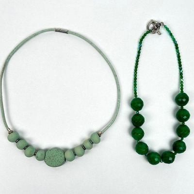 Lot #113 Set of 2 Green Beaded Necklaces