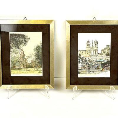Lot #48 Vintage Small Framed Prints by R. Zacharias - Rome Spanish Steps 1976 & Milano il Castello - Set of 2