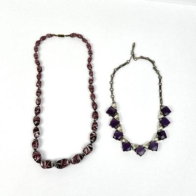 Lot #112 Set of 2 Purple Beaded Necklaces