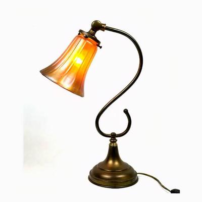 Lot #77 Vintage Brass Gooseneck Table Lamp w Glass Shade