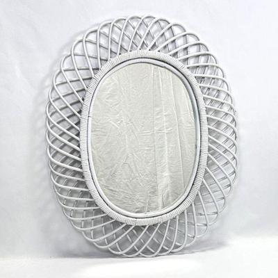 Lot #106 Vintage White Wicker Oval Mirror