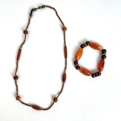 Lot #114 Beaded Brown Necklace & Bracelet