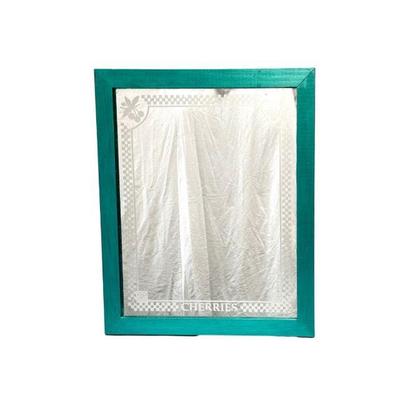 Sale Photo Thumbnail #172: Lot #172 Vintage Mirror with stenciled checkerboard & cherries pattern, Turquoise Painted Wood Frame