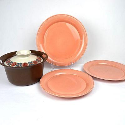 Lot #165 Figgjo Flameware Astrid Casserole w Lid and Nancy Calhoun Large Serving Plate and 2 Medium Serving Plates