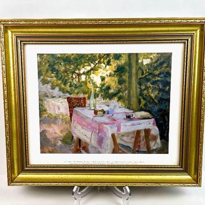 Lot #82 Vintage Print with Decorative Gold Frame - Table in a Garden