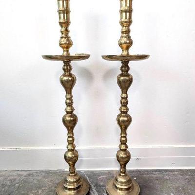 Lot #129 Vintage Large Brass Candlestick Holders - Set of 2 (4 feet tall)