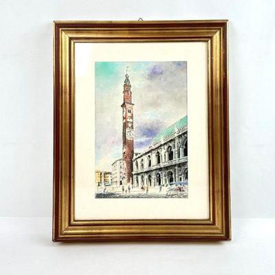 Lot #43 Town Square, Vicenza Italy 1981 - Signed Original Artwork - Watercolor, Pen and Ink