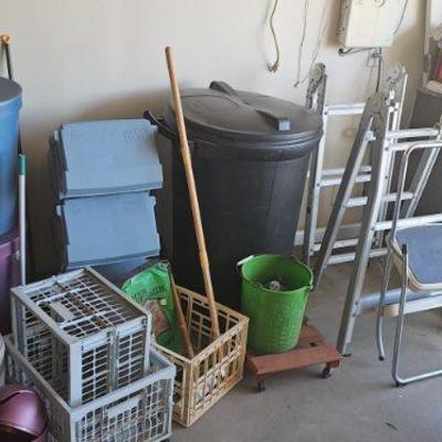 Ladder and trash can SOLD