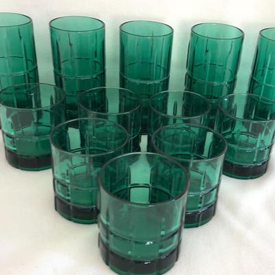 Anchor Hocking Green Tartan Glassware Vintage, 12 Pcs 
