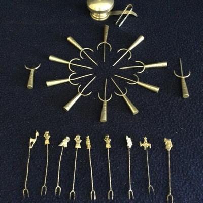 Mexican Sterling Silver Appetizer Picks & Salt Cellar, Vintage