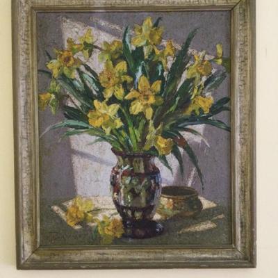Otto Bierhalis Original Art, Signed, “Daffodils” 1940’