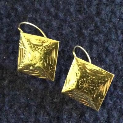 14K Gold Etched Earrings