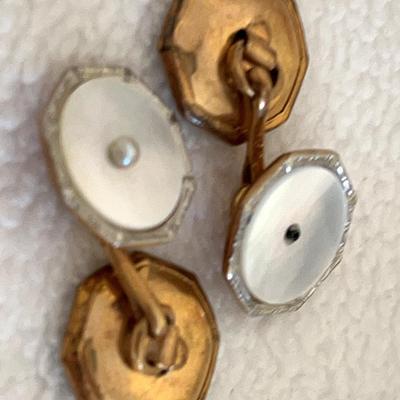 14K Gold MOP Mother of Pearl Cufflinks