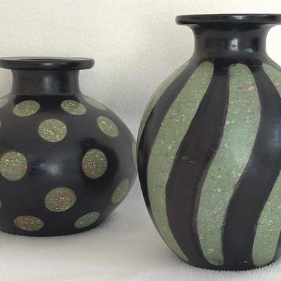 Marcelo Prado & Percy Purizaca Ceramic Vase, Paititi Peru, 2 Pcs