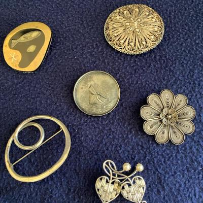 Sterling Silver Vintage Brooches, 6 Pcs